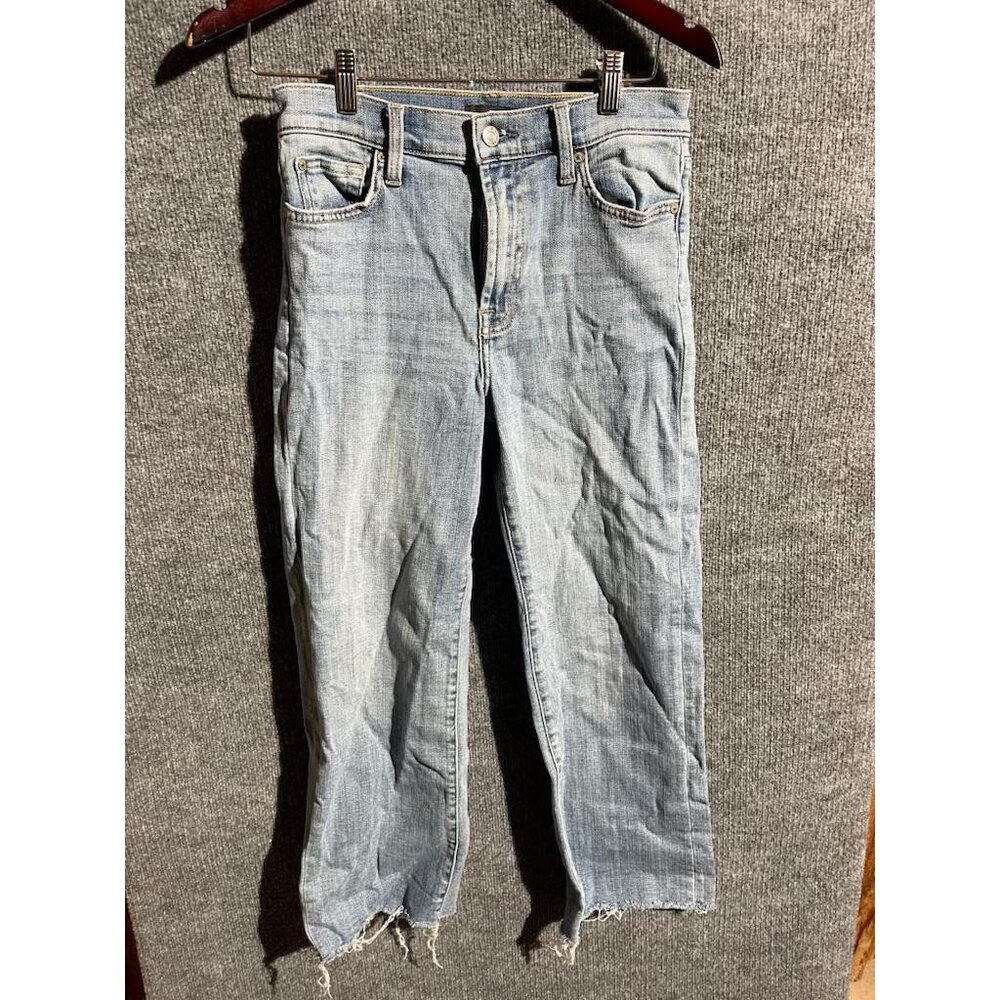 7 For All Mankind Jeans Womens 27 Light Wash Straight Crop Raw Hem Stretch Denim